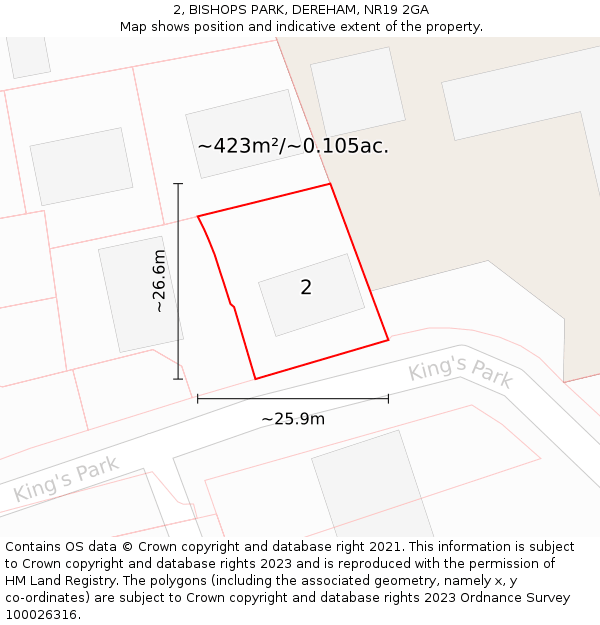 2, BISHOPS PARK, DEREHAM, NR19 2GA: Plot and title map