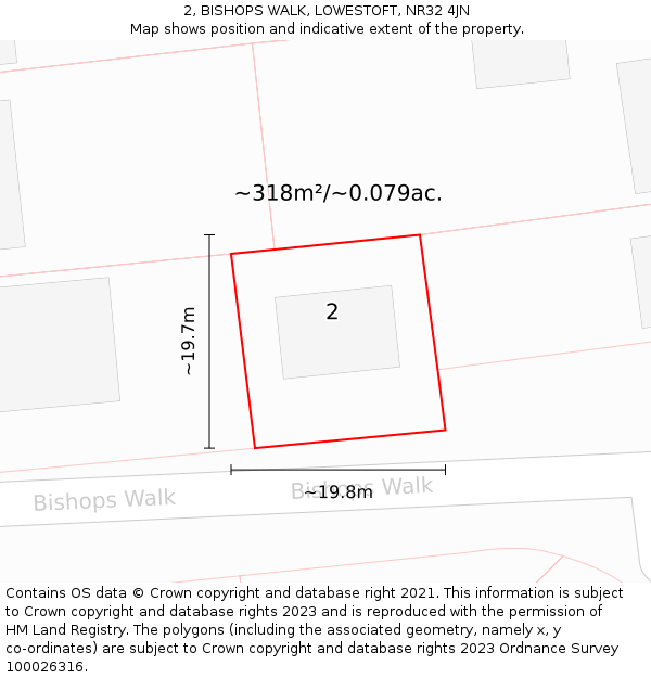 2, BISHOPS WALK, LOWESTOFT, NR32 4JN: Plot and title map