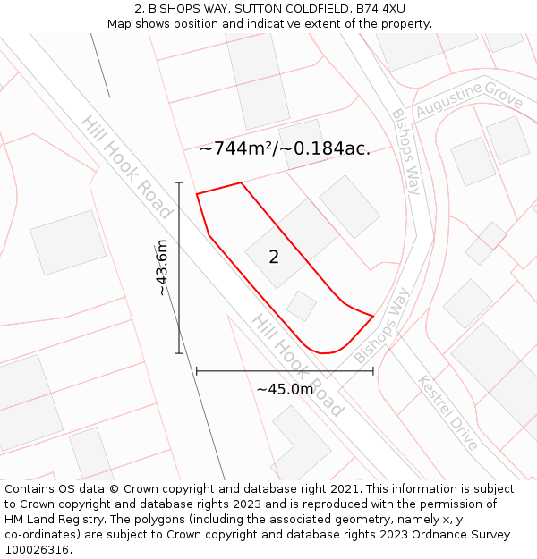 2, BISHOPS WAY, SUTTON COLDFIELD, B74 4XU: Plot and title map