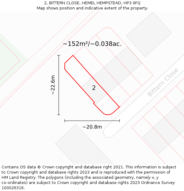 2, BITTERN CLOSE, HEMEL HEMPSTEAD, HP3 9FQ: Plot and title map
