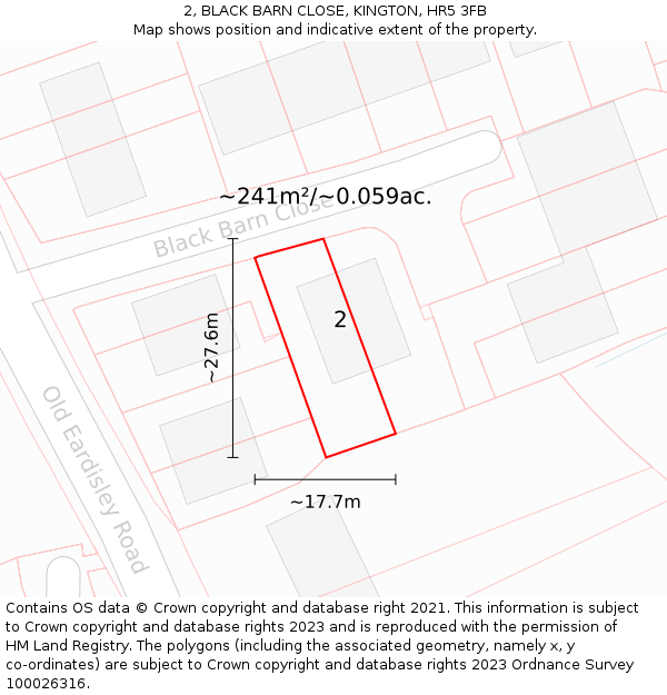 2, BLACK BARN CLOSE, KINGTON, HR5 3FB: Plot and title map