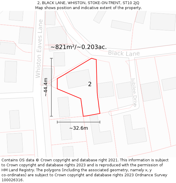 2, BLACK LANE, WHISTON, STOKE-ON-TRENT, ST10 2JQ: Plot and title map