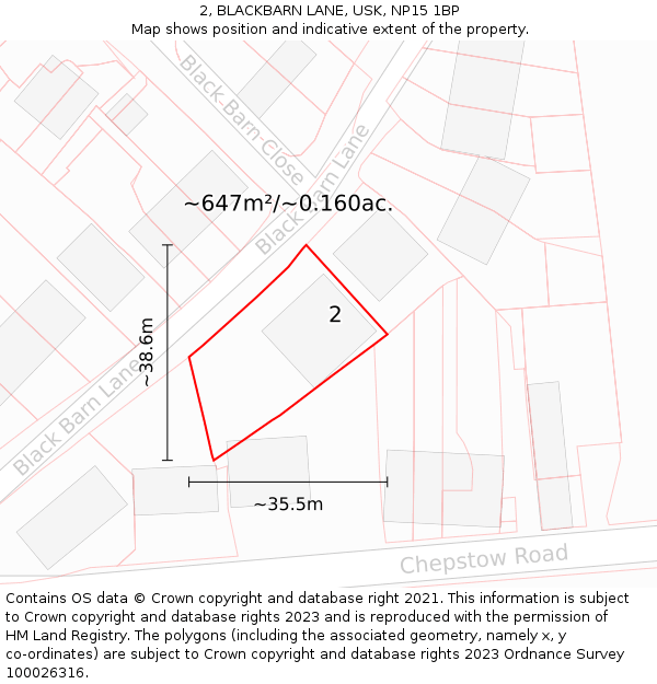 2, BLACKBARN LANE, USK, NP15 1BP: Plot and title map