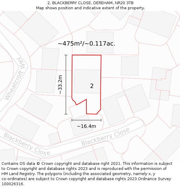 2, BLACKBERRY CLOSE, DEREHAM, NR20 3TB: Plot and title map