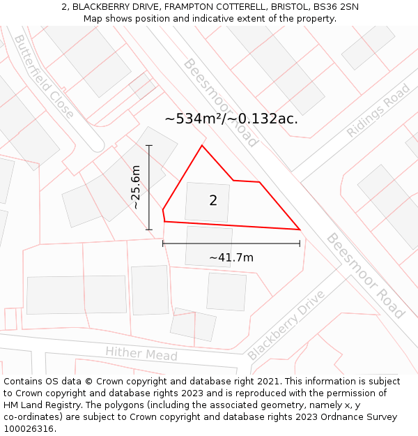 2, BLACKBERRY DRIVE, FRAMPTON COTTERELL, BRISTOL, BS36 2SN: Plot and title map
