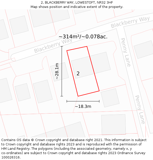 2, BLACKBERRY WAY, LOWESTOFT, NR32 3HF: Plot and title map