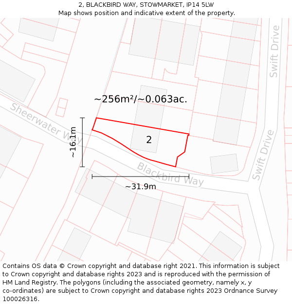 2, BLACKBIRD WAY, STOWMARKET, IP14 5LW: Plot and title map