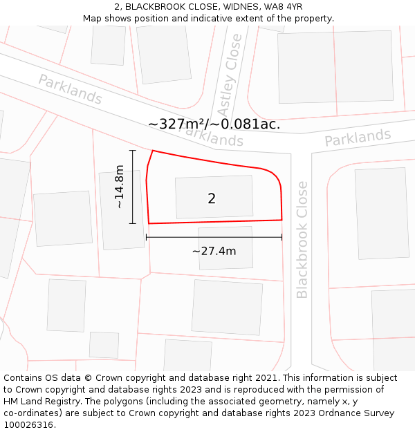 2, BLACKBROOK CLOSE, WIDNES, WA8 4YR: Plot and title map