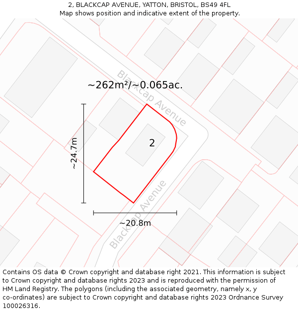 2, BLACKCAP AVENUE, YATTON, BRISTOL, BS49 4FL: Plot and title map