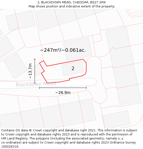 2, BLACKDOWN MEAD, CHEDDAR, BS27 3XW: Plot and title map