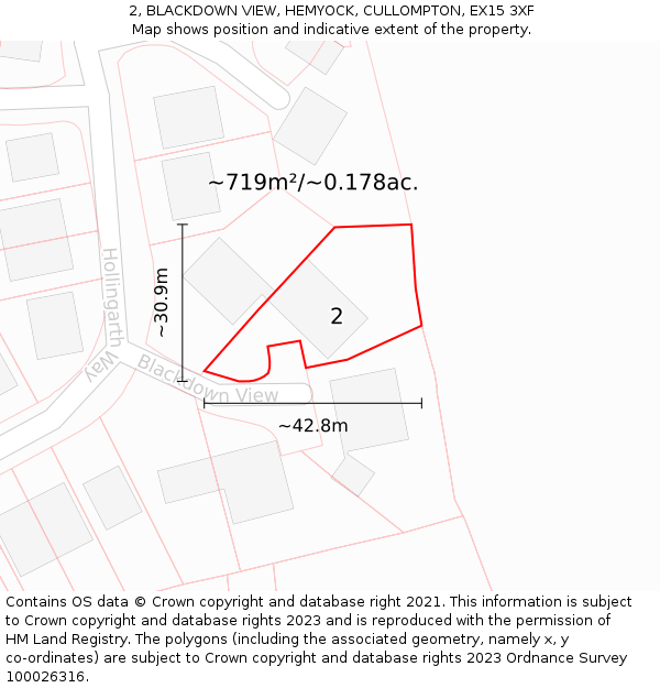 2, BLACKDOWN VIEW, HEMYOCK, CULLOMPTON, EX15 3XF: Plot and title map