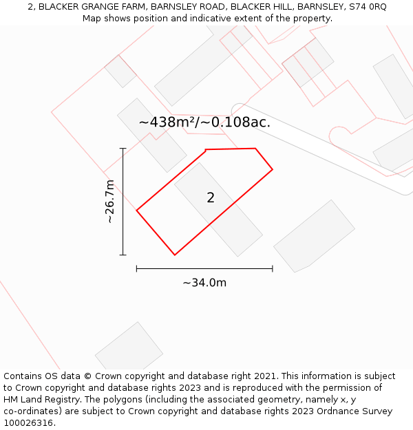 2, BLACKER GRANGE FARM, BARNSLEY ROAD, BLACKER HILL, BARNSLEY, S74 0RQ: Plot and title map