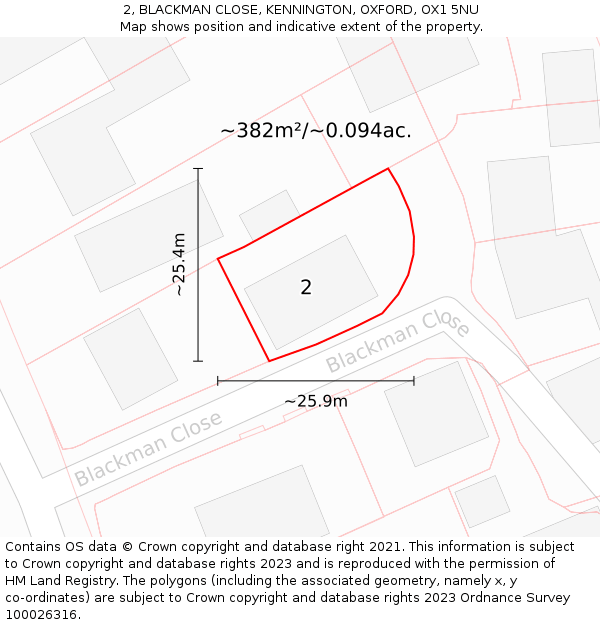 2, BLACKMAN CLOSE, KENNINGTON, OXFORD, OX1 5NU: Plot and title map