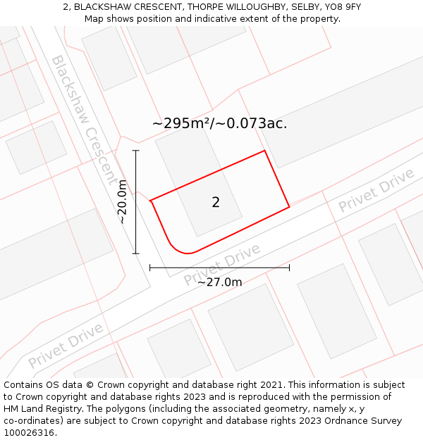 2, BLACKSHAW CRESCENT, THORPE WILLOUGHBY, SELBY, YO8 9FY: Plot and title map