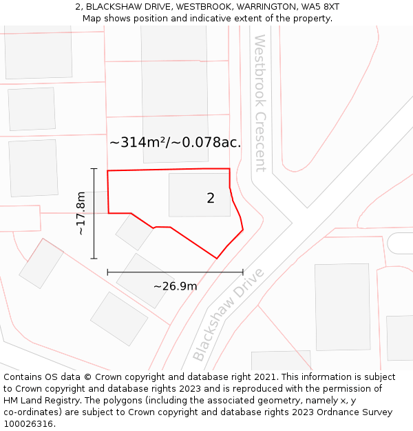 2, BLACKSHAW DRIVE, WESTBROOK, WARRINGTON, WA5 8XT: Plot and title map