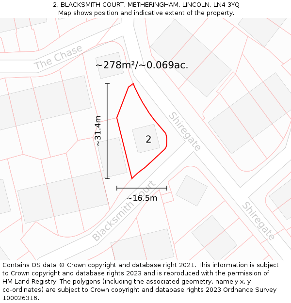 2, BLACKSMITH COURT, METHERINGHAM, LINCOLN, LN4 3YQ: Plot and title map