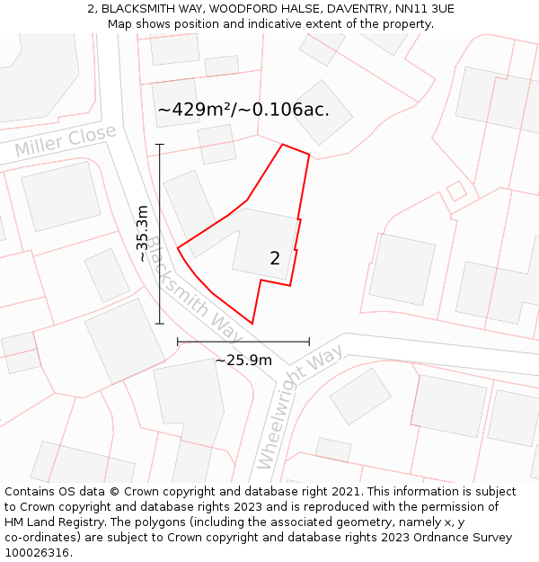 2, BLACKSMITH WAY, WOODFORD HALSE, DAVENTRY, NN11 3UE: Plot and title map