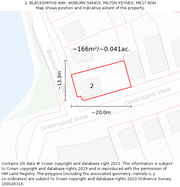 2, BLACKSMITHS WAY, WOBURN SANDS, MILTON KEYNES, MK17 8GN: Plot and title map