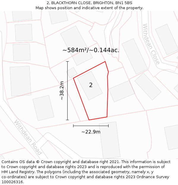 2, BLACKTHORN CLOSE, BRIGHTON, BN1 5BS: Plot and title map