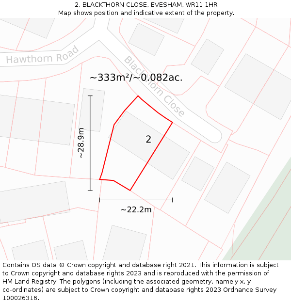2, BLACKTHORN CLOSE, EVESHAM, WR11 1HR: Plot and title map