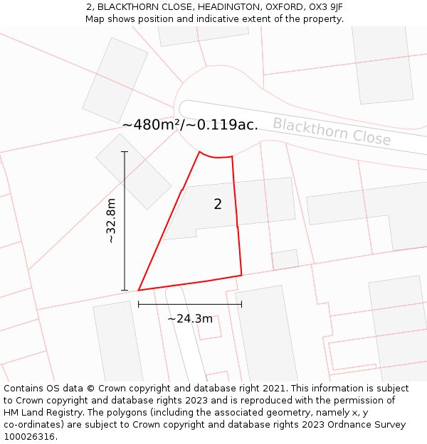 2, BLACKTHORN CLOSE, HEADINGTON, OXFORD, OX3 9JF: Plot and title map