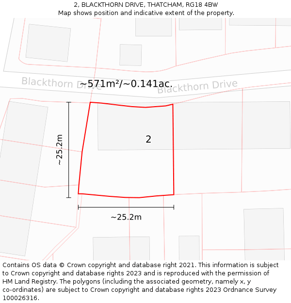 2, BLACKTHORN DRIVE, THATCHAM, RG18 4BW: Plot and title map