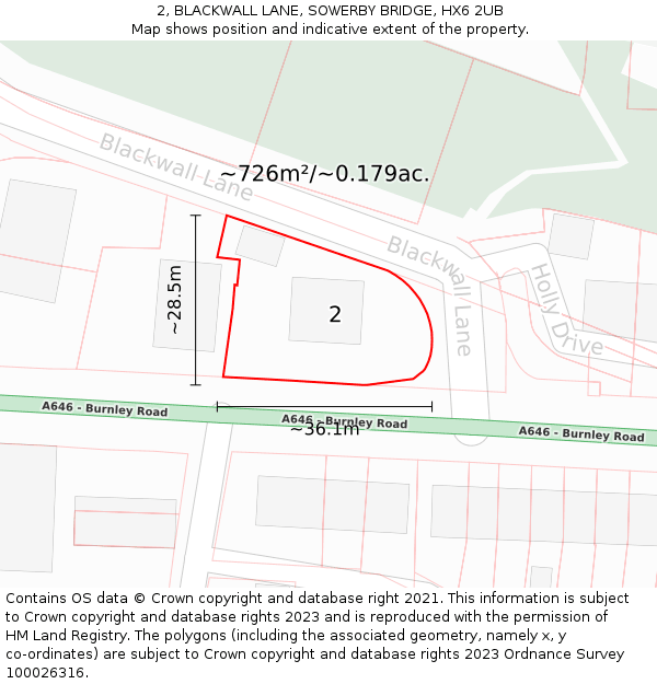 2, BLACKWALL LANE, SOWERBY BRIDGE, HX6 2UB: Plot and title map