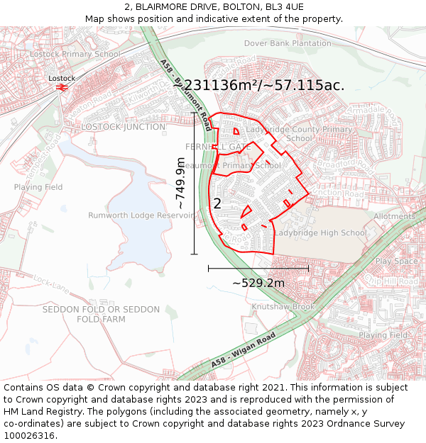 2, BLAIRMORE DRIVE, BOLTON, BL3 4UE: Plot and title map