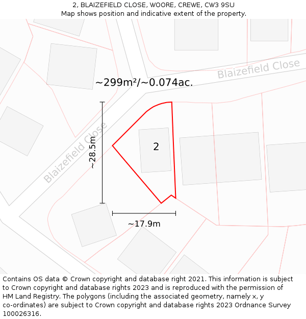 2, BLAIZEFIELD CLOSE, WOORE, CREWE, CW3 9SU: Plot and title map