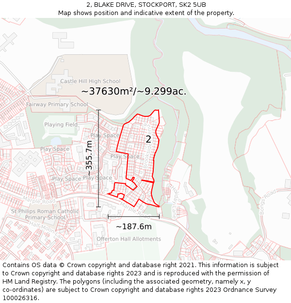 2, BLAKE DRIVE, STOCKPORT, SK2 5UB: Plot and title map