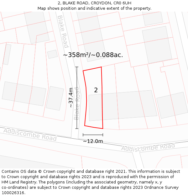 2, BLAKE ROAD, CROYDON, CR0 6UH: Plot and title map