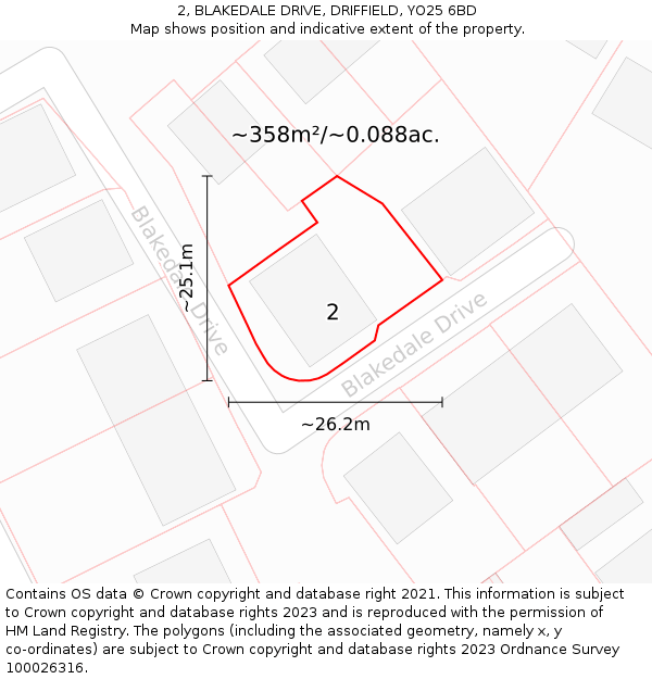 2, BLAKEDALE DRIVE, DRIFFIELD, YO25 6BD: Plot and title map