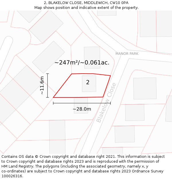 2, BLAKELOW CLOSE, MIDDLEWICH, CW10 0PA: Plot and title map