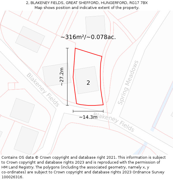 2, BLAKENEY FIELDS, GREAT SHEFFORD, HUNGERFORD, RG17 7BX: Plot and title map