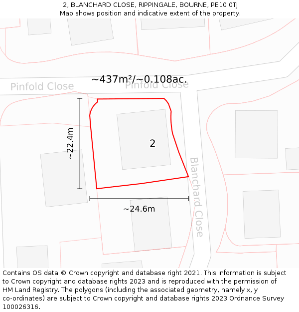 2, BLANCHARD CLOSE, RIPPINGALE, BOURNE, PE10 0TJ: Plot and title map