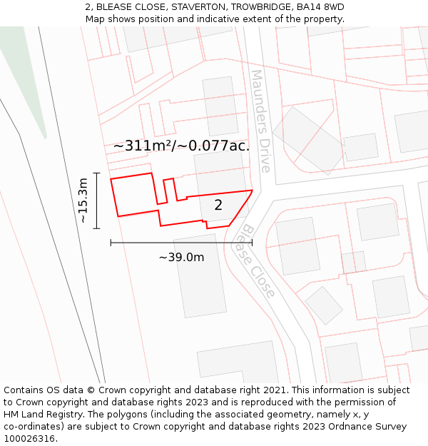 2, BLEASE CLOSE, STAVERTON, TROWBRIDGE, BA14 8WD: Plot and title map