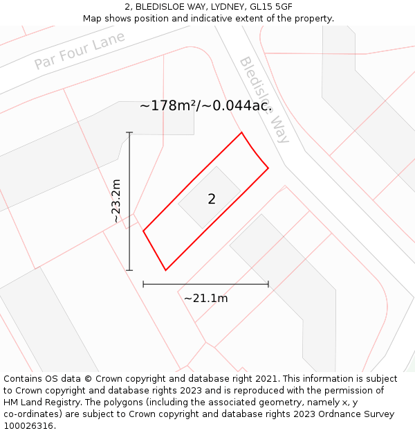 2, BLEDISLOE WAY, LYDNEY, GL15 5GF: Plot and title map