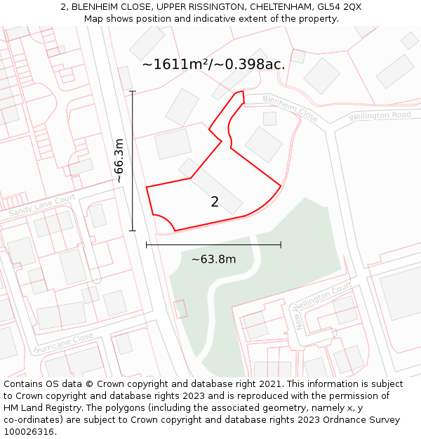 2, BLENHEIM CLOSE, UPPER RISSINGTON, CHELTENHAM, GL54 2QX: Plot and title map
