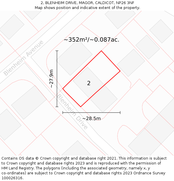 2, BLENHEIM DRIVE, MAGOR, CALDICOT, NP26 3NF: Plot and title map