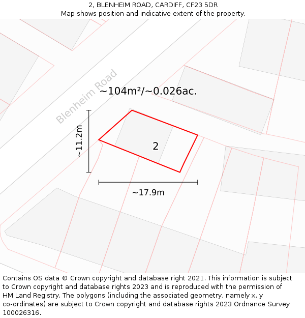 2, BLENHEIM ROAD, CARDIFF, CF23 5DR: Plot and title map