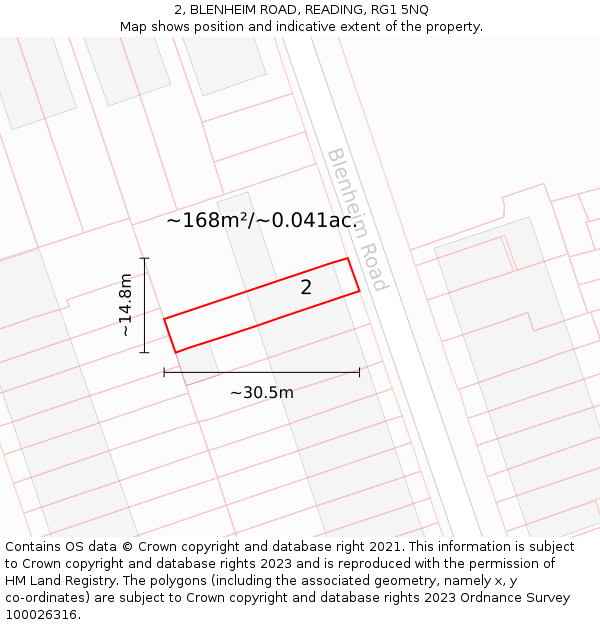 2, BLENHEIM ROAD, READING, RG1 5NQ: Plot and title map