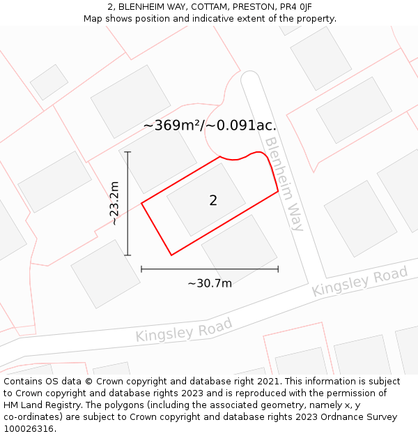 2, BLENHEIM WAY, COTTAM, PRESTON, PR4 0JF: Plot and title map