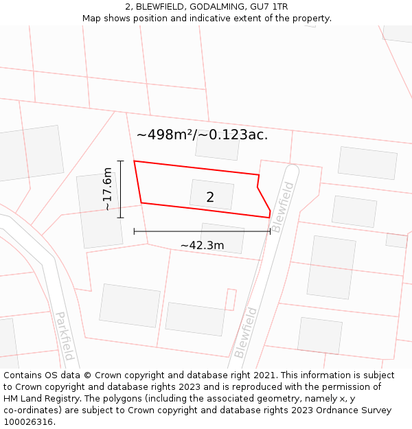 2, BLEWFIELD, GODALMING, GU7 1TR: Plot and title map