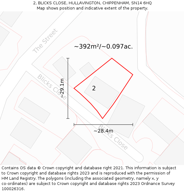 2, BLICKS CLOSE, HULLAVINGTON, CHIPPENHAM, SN14 6HQ: Plot and title map