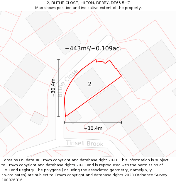 2, BLITHE CLOSE, HILTON, DERBY, DE65 5HZ: Plot and title map