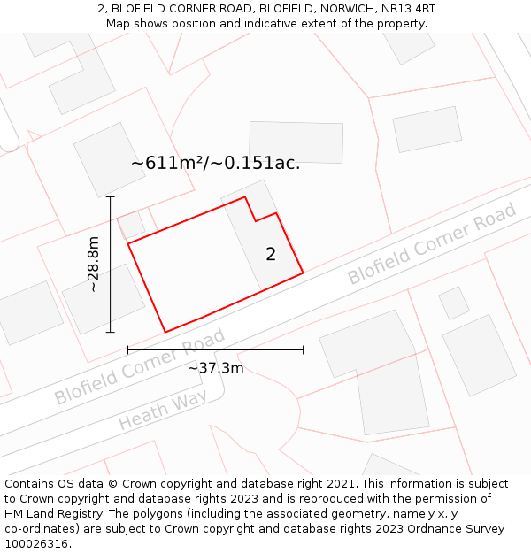 2, BLOFIELD CORNER ROAD, BLOFIELD, NORWICH, NR13 4RT: Plot and title map