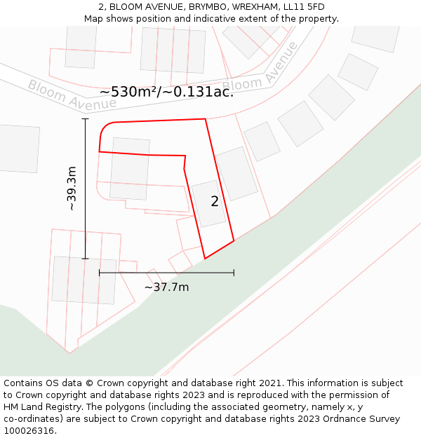 2, BLOOM AVENUE, BRYMBO, WREXHAM, LL11 5FD: Plot and title map