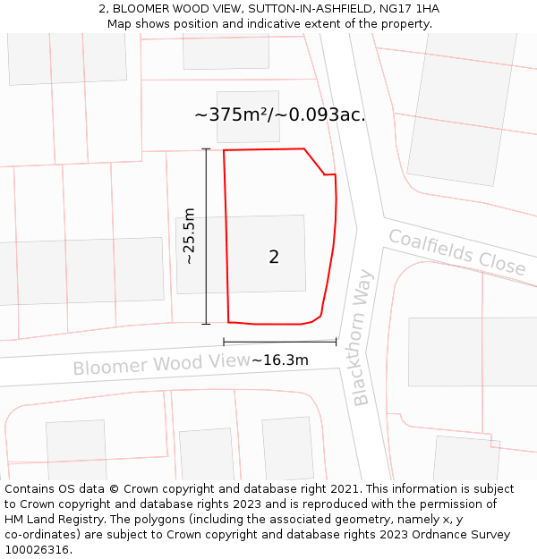 2, BLOOMER WOOD VIEW, SUTTON-IN-ASHFIELD, NG17 1HA: Plot and title map