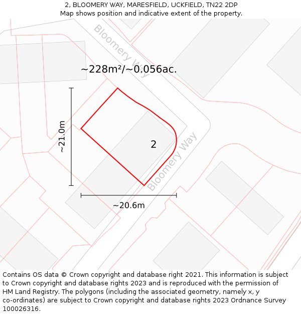2, BLOOMERY WAY, MARESFIELD, UCKFIELD, TN22 2DP: Plot and title map