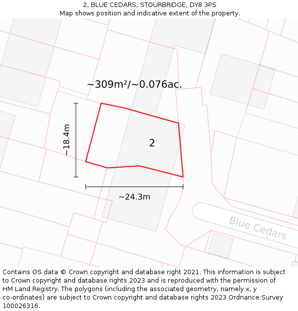 2, BLUE CEDARS, STOURBRIDGE, DY8 3PS: Plot and title map